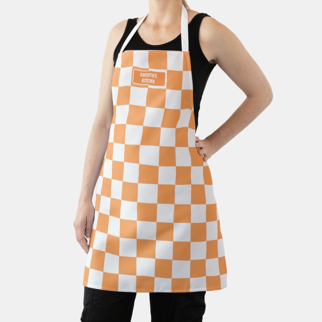 Personalized Chequered Orange Highlighter Apron (Insitu)