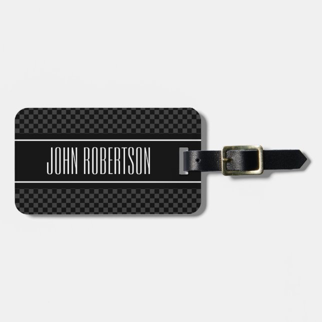 Personalized chequered pattern travel luggage tag (Front Horizontal)