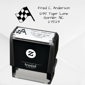 Personalized Chequered Racing Flag Return Address Self-inking Stamp