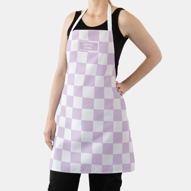 Personalized Chequered Sugar Plum Lavender Purple Apron (Insitu)