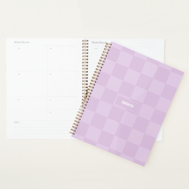 Personalized Chequered Sugar Plum Lavender Purple Planner (Display)