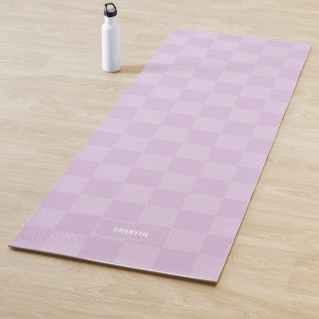 Personalized Chequered Sugar Plum Lavender Purple Yoga Mat (In Situ)