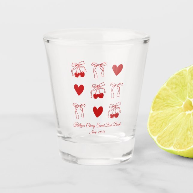 Personalized Cherry Bachelorette Party Shot Glass (Front)