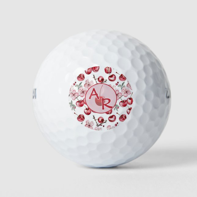Personalized Cherry Blossom and Monogram  Golf Balls (Front)