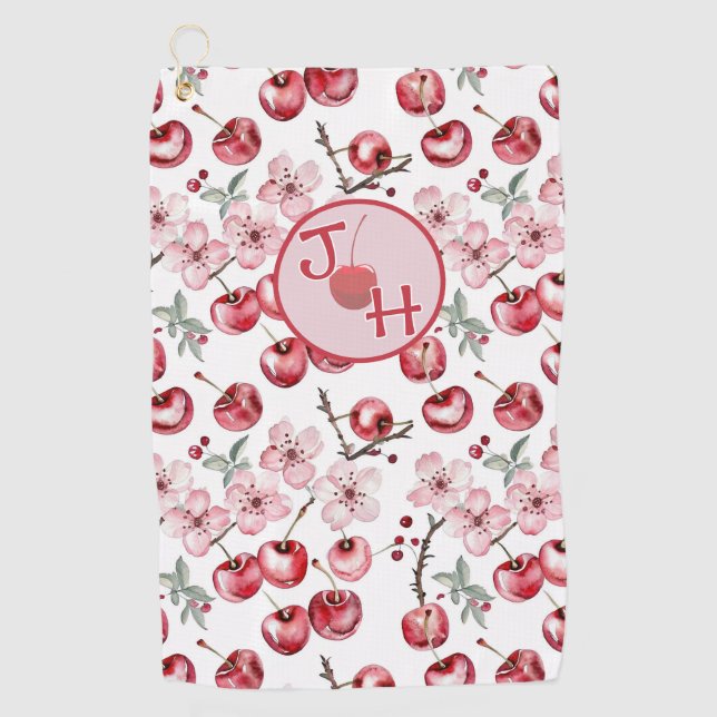 Personalized Cherry Blossom and Monogram Golf Towel (Front)