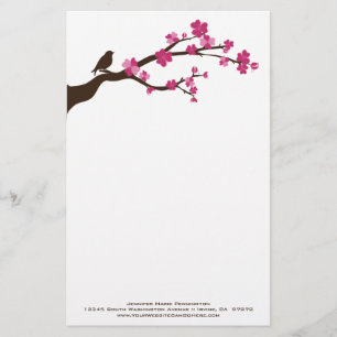 Personalized cherry blossom bird stationery