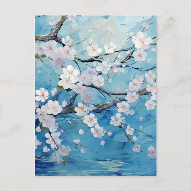 Personalized Cherry Blossom Blue Invitation Postcard (Front)