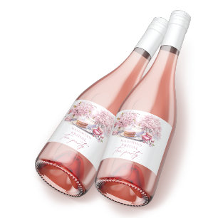 Personalized Cherry Blossom Bridal Tea Sparkling Wine Label