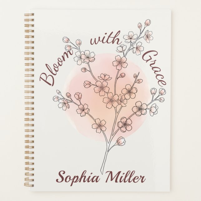 Personalized Cherry Blossom Custom Name Floral Planner (Front)