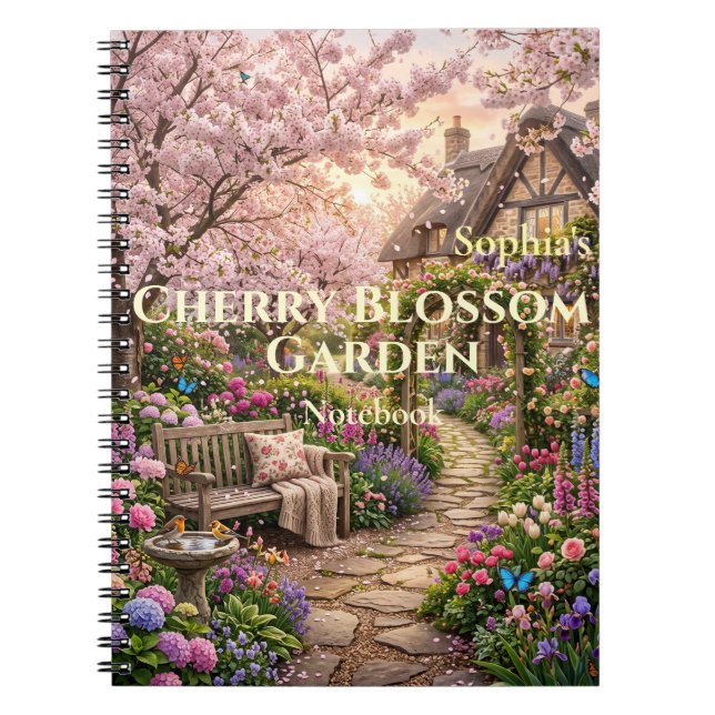 Personalized Cherry Blossom Garden Spiral Notebook (Front)