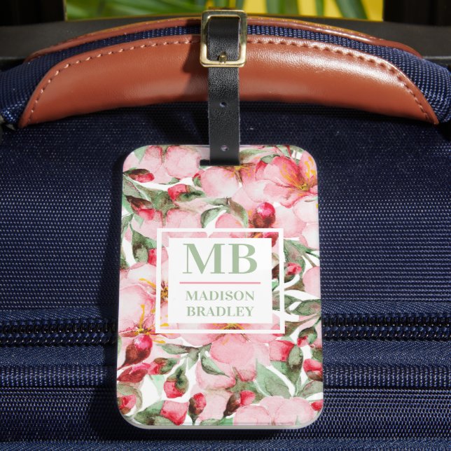 Personalized Cherry Blossom Monogram Name Luggage Tag (Front Insitu 2)