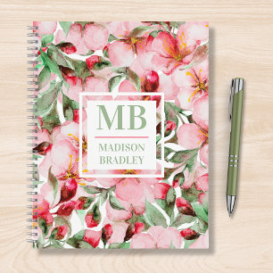 Personalized Cherry Blossom Monogram Namel Notebook
