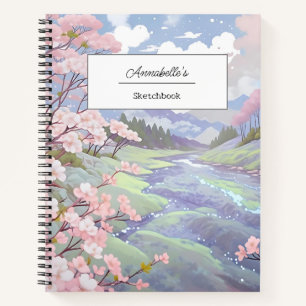 Personalized Cherry Blossom Pastel Watercolor  Notebook