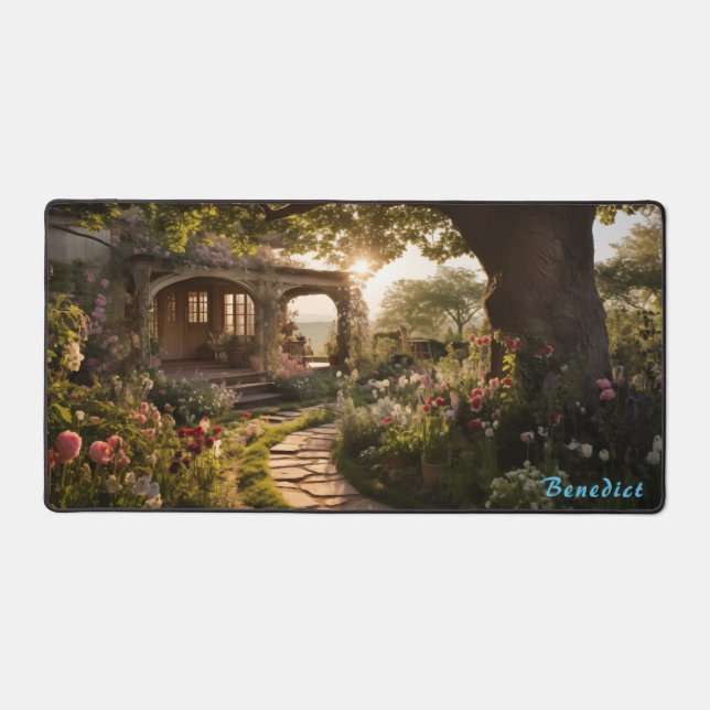 Personalized Cherry Blossom Village Desk Mat (Front)