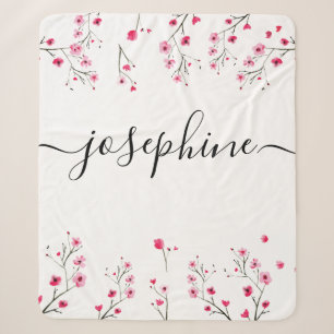 Personalized Cherry Blossom watercolor floral Baby Sherpa Blanket