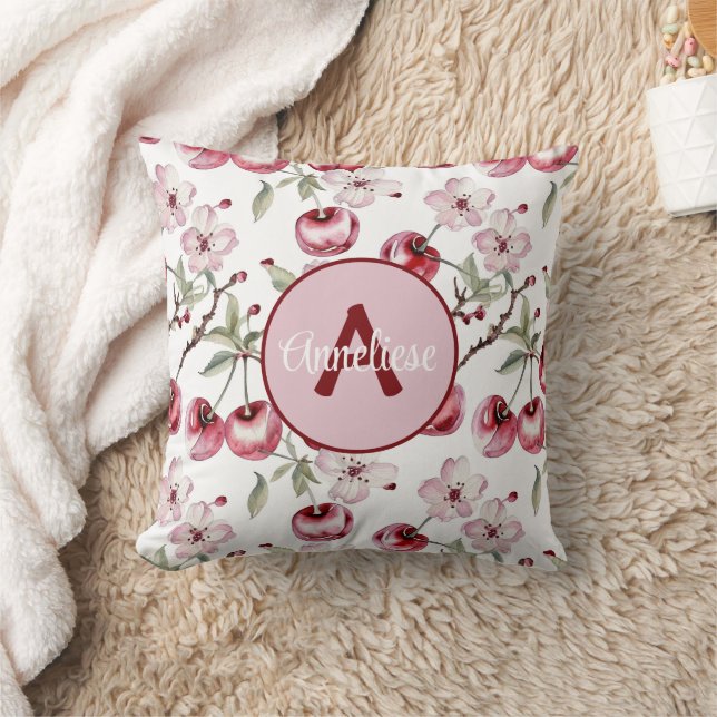 Personalized Cherry Blossom Watercolor Throw Pillow (Blanket)