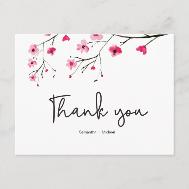 Personalized | Cherry Blossom | Wedding Thank You Postcard (Front)