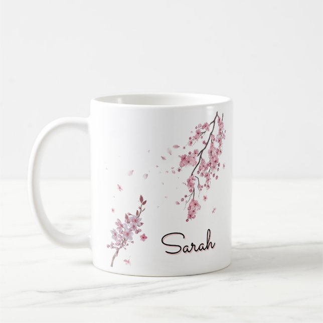 Personalized Cherry Blossom with Custom Name  Coffee Mug (Left)