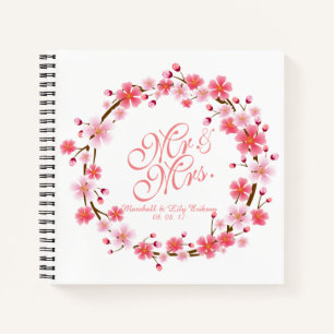 Personalized Cherry Blossom Wreath   Guestbook Notebook