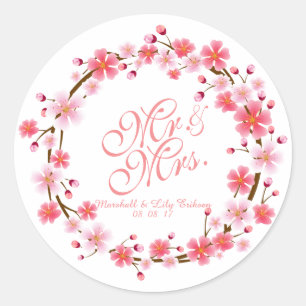 Personalized Cherry Blossom Wreath   Sticker Seal