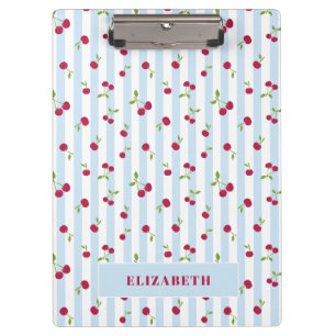 Personalized Cherry Blue Stripes Retro Cute Clipboard