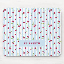 Personalized Cherry Blue Stripes Retro Cute