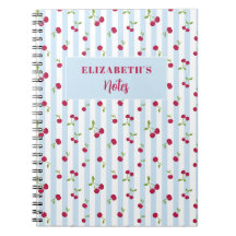 Personalized Cherry Blue Stripes Retro Cute