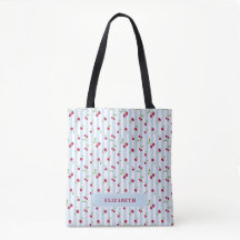 Personalized Cherry Blue Stripes Retro Cute