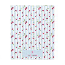 Personalized Cherry Blue Stripes Retro Monogram