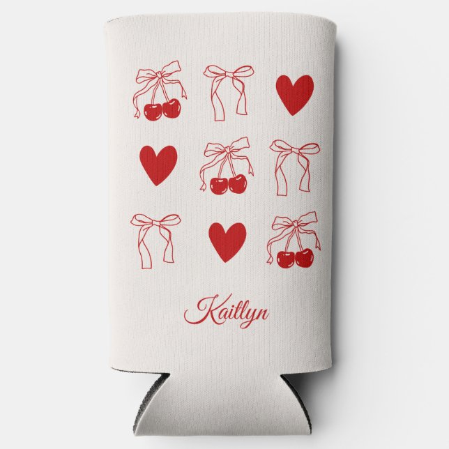 Personalized Cherry Bow Bachelorette Party Custom Seltzer Can Cooler (Front)