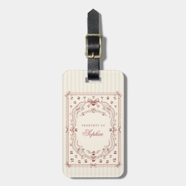 Personalized Cherry Bow Luggage Tag (Front Vertical)