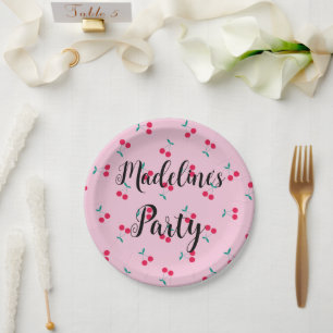 Personalized Cherry Cherries Pattern Pink Party Paper Plate
