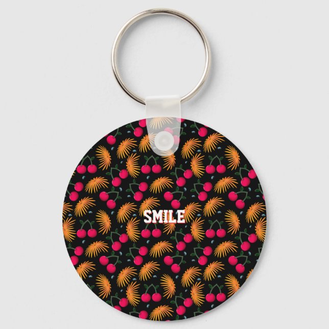 Personalized cherry floral pattern gift  keychain (Front)