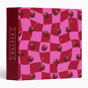Personalized Cherry Gingham Retro Custom Name Binder