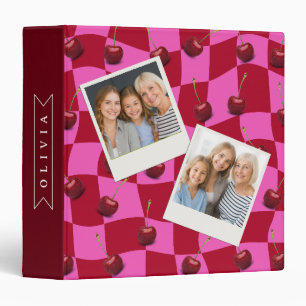 Personalized Cherry Gingham Retro Custom Name Binder