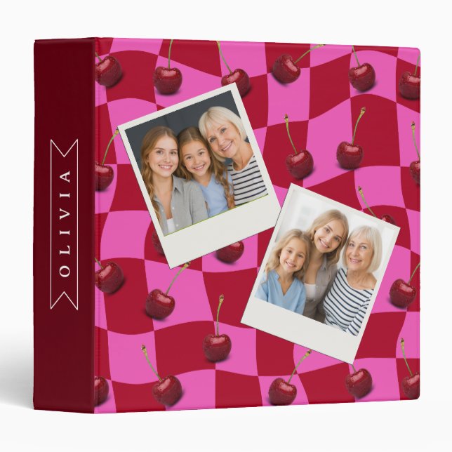 Personalized Cherry Gingham Retro Custom Name Binder (Front/Spine)