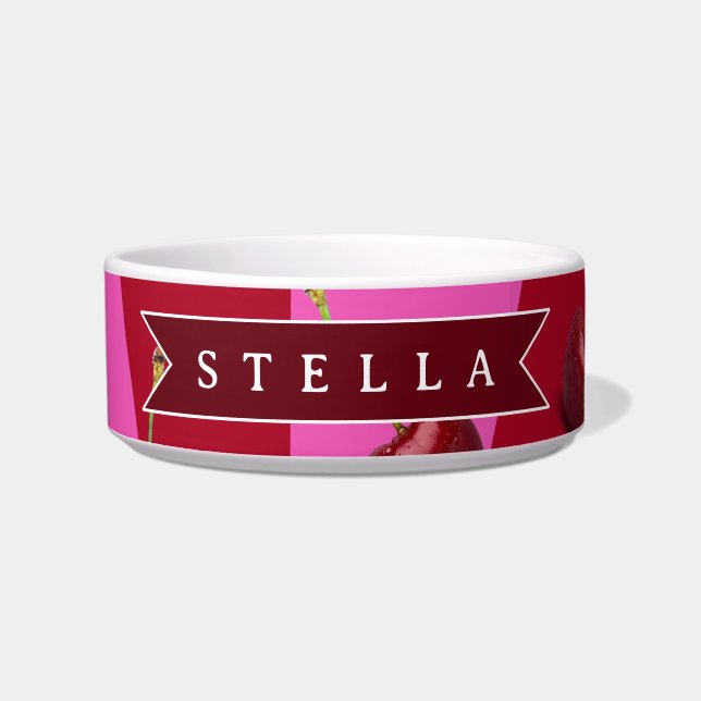 Personalized Cherry Gingham Retro Custom Name Bowl (Front)