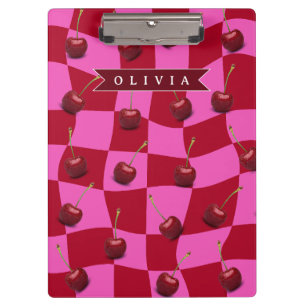 Personalized Cherry Gingham Retro Custom Name Clipboard