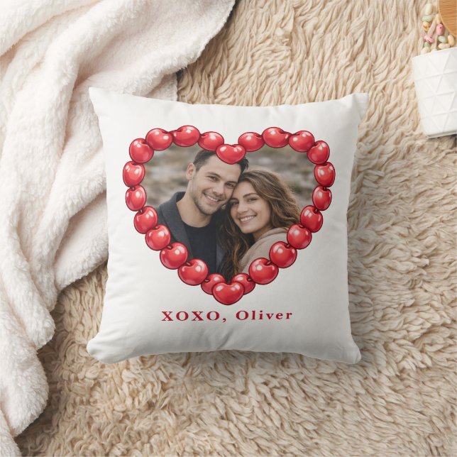 Personalized Cherry Heart Photo  Throw Pillow (Blanket)
