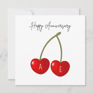 Personalized Cherry Hearts Anniversary Card