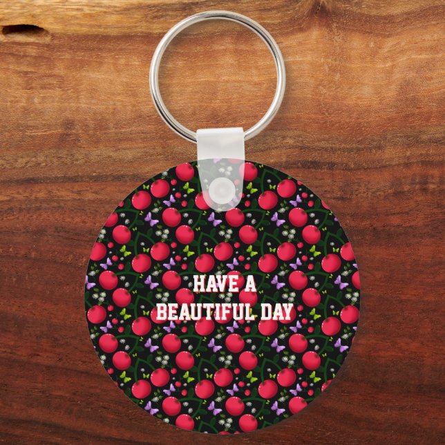 Personalized cherry pattern  keychain (Front)