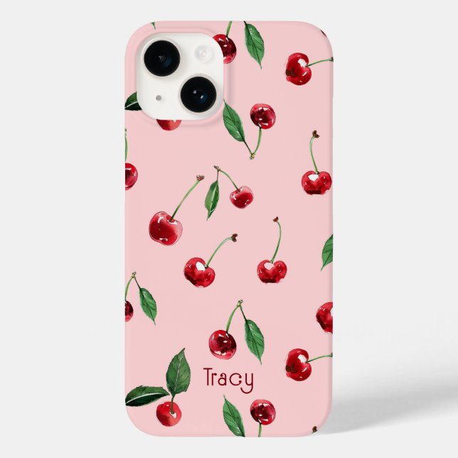 Personalized Cherry phone case, pink Case-Mate iPhone Case (Back)