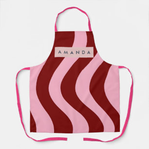 Personalized Cherry Red and Pink Wavy Stripe Apron
