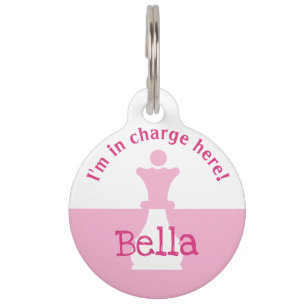 Personalized Chess Figure Queen I'm in Charge Pink Pet Tag