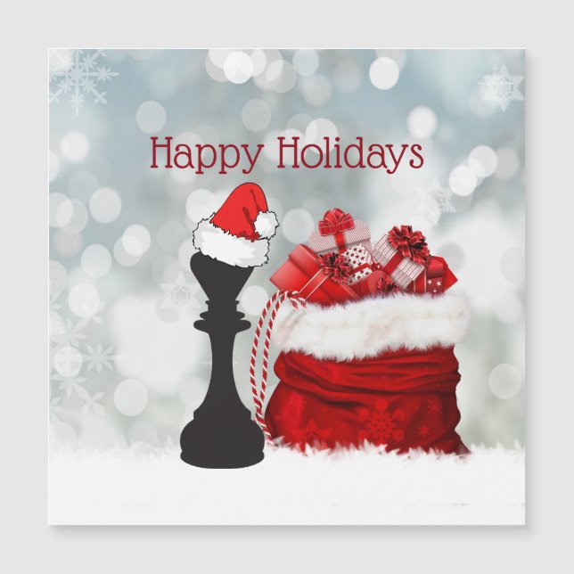 Personalized Chess Santa Christmas Magnetic Card (Front)