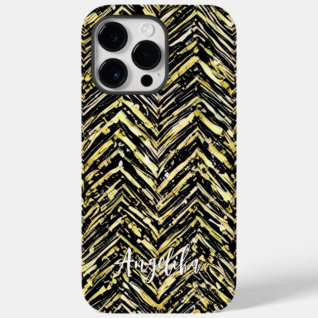 Personalized Chevron Black and Gold Name Case-Mate iPhone Case (Back)
