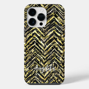 Personalized Chevron Black and Gold Name iPhone 14 Pro Max Case