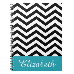 Personalized Chevron Black White Teal Monogram Notebook