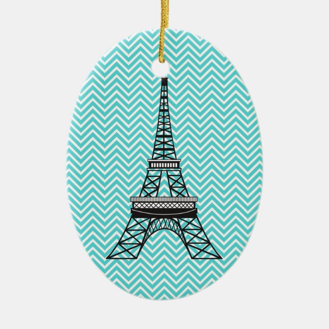 Personalized Chevron Paris Eiffel Tower Ornament (Front)