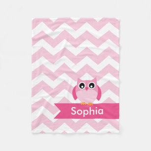 Personalized Chevron Pink Owl Fleece Blanket